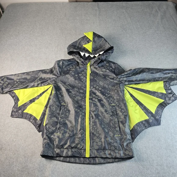 Cat & Jack Kids Hooded Dinosaur Rain Jacket with Neon Accents 5T - Picture 2 of 15